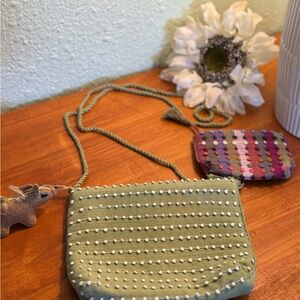 Green and Multicolor Patterned Women's crossbody bag, or multi used bag.